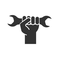 Hand holding wrench glyph icon