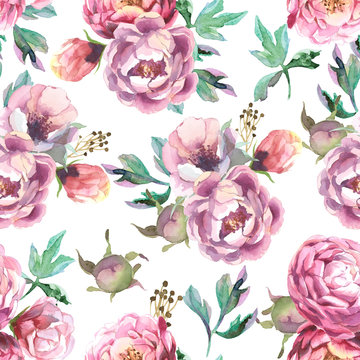  pattern of watercolor blue and red peonies