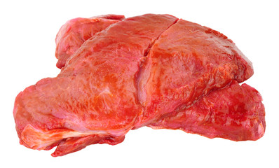 Raw pork steaks marinated in a spicy Chinese sauce isolated on a white background