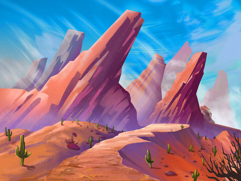 The Desert with Fantastic, Realistic and Futuristic Style. Video Game's Digital CG Artwork, Concept Illustration, Realistic Cartoon Style Scene Design
