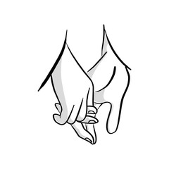close-up hand of lovers holding vector illustration sketch hand drawn with black lines isolated on white background