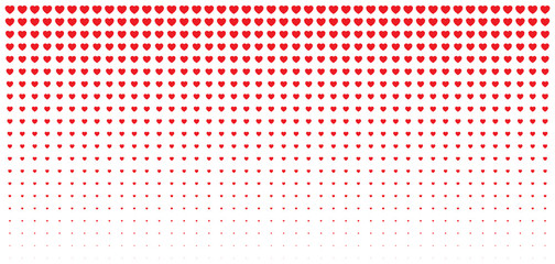 Halftone Red Hearts Gradient Background. Valentines Day Design Illustration Card. Wedding Invitation Card backdrop. Design element of background for medical, health, treatment. Vector illustration.