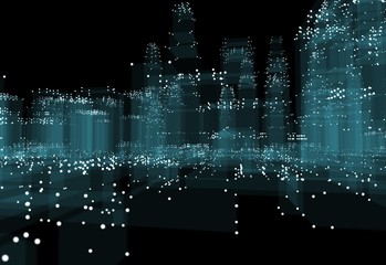 Naklejka na ściany i meble Abstract 3d city with dots and blue buildings