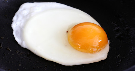 Cooking fried eggs in a frying pan