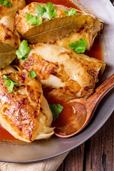 baked cabbage rolls in tomato sauce