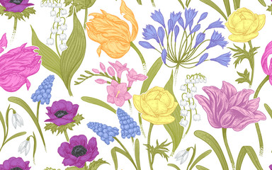 Fototapeta premium Seamless pattern with spring flowers.