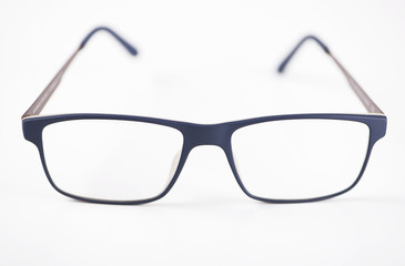 Blue eye glasses on white background. Isolated.