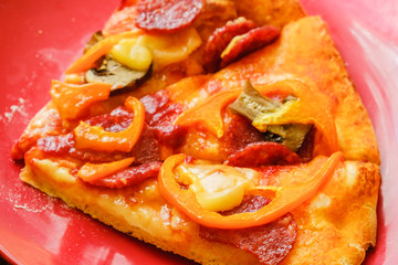 Slice of fresh italian classic original Pepperoni Pizza.