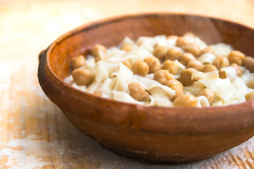 Lagane e ceci, dish of italian pasta with chickpeas, typical Italian Food