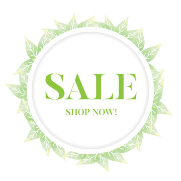 Lovely green Sale graphic with delicate leaves in the background