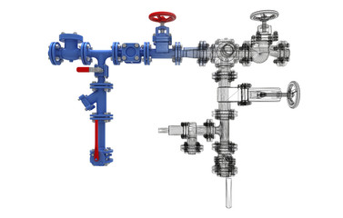Attrezzatura industriale, Impianto di pompaggio, tubi, BIM, illustrazione 3d