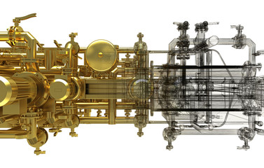Attrezzatura industriale, Impianto di pompaggio, tubi, BIM, illustrazione 3d