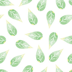 Seamless pattern with delicate, green leaves