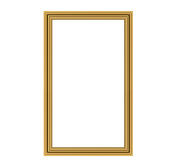 Golden decorative empty picture frame isolated on white background with clipping path. 3d rendering