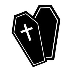 Simple, flat, black and white open coffin icon. Isolated on white