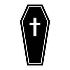 Simple, black and white coffin icon (flat). Isolated on white
