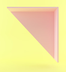 Empty pink triangle area over yellow wallpaper background. 3d rendering