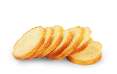 set rusks with wholewheat flour, bread sliced isolated on white background