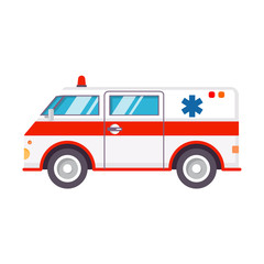 Ambulance car.Hospital transport medical care clinic.Urgency and emergency service vehicle.Vector in flat style.The van with signal lights.