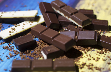 Chocolate bar close up on colorful background