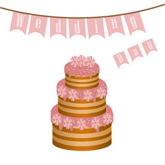 big delicious wedding cake with pink flowers with decorations