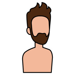 young man with beard shirtless avatar character vector illustration design