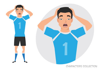 Surprised shocked asian man. Soccer player.