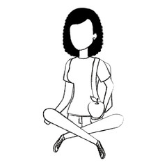 woman student sitting on the floor avatar character vector illustration design