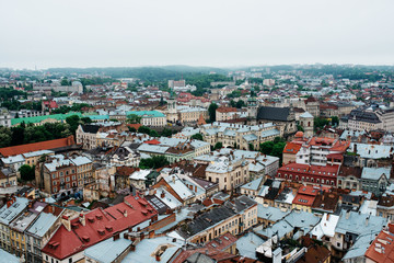 Fototapeta na wymiar Panorama of the Lvov city from height. Ukraine