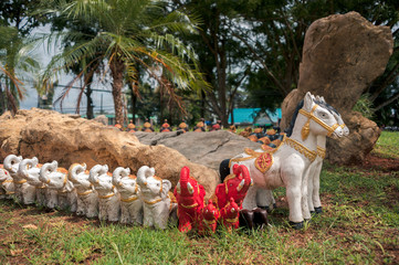 Figurines of elephants in the park