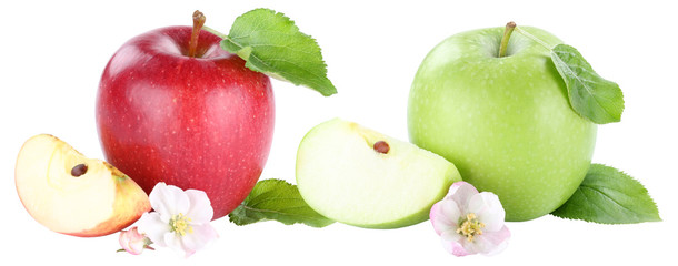 Apple fruit apples fruits red and green slice sliced blossom isolated on white