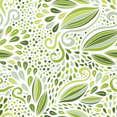 Floral seamless pattern. Green monochrome ornament. Vector print for textile design.