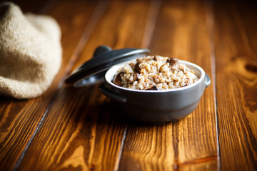 Boiled buckwheat with fried mushrooms