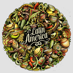Fototapeta premium Cartoon vector doodles Latin America illustration