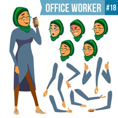 Office Worker Vector. Woman. Smiling Servant, Officer. Businessman Human. Lady Face Emotions, Various Gestures. Animation Creation Set. Isolated Flat Cartoon Character Illustration