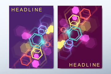 Business templates for brochure, cover, flyer, annual report, leaflet. The minimalistic composition with hexagonal molecule structure. Future geometric template. medical, science background.