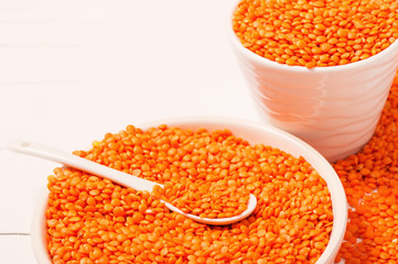 lentils on white wooden background