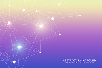 Abstract polygonal background with connected lines and dots. Minimalistic geometric pattern. Molecule structure and communication. Graphic plexus background. Science, medicine, technology concept.