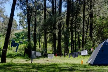 clothes drying on rope in camping