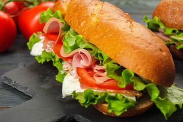 sandwich on a wooden table