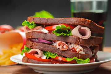 sandwich on a wooden table