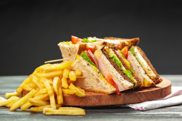 sandwich on a wooden table