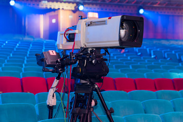 A professional television camera for filming concerts and events for a mobile TV studio