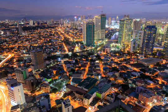 Manila Skyline. Night view of Makati, the business district of Metro Manila