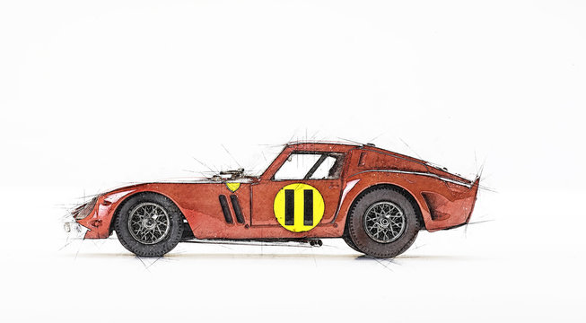 Illustration sketch of a red racing bolid car