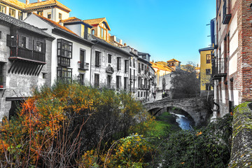 One of the charming street situated on riverside of river Darro in Granada, Andalusia