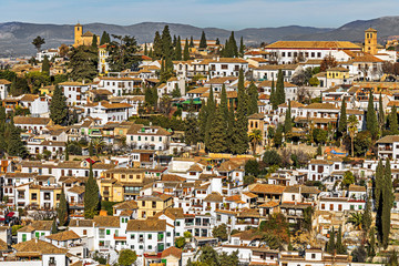 Fototapeta na wymiar Neighborhood of the Albaicin. View from the Alhambra Watch Tower. Granada, Spain.