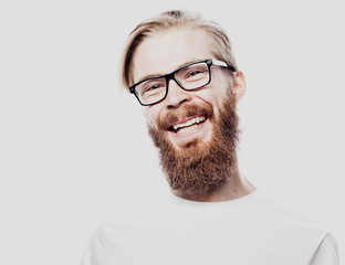 Lifestyle and people concept: Closeup of smiling man wearing eyeglass