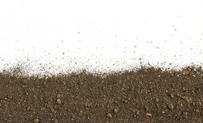 Dirty earth on white background. Natural soil texture