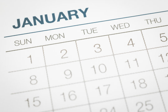 Calendar business planning, dates in January.